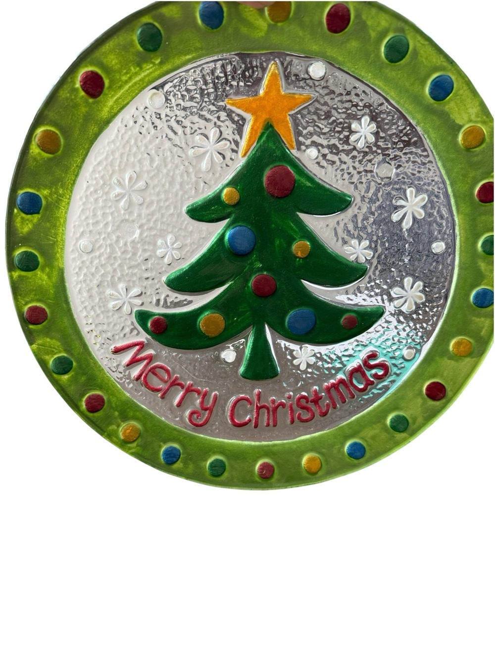 Merry Christmas Clear Embossed Glass Serving Platter Or Cookie Plate 11”